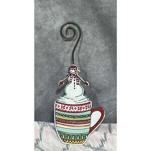 Snowman hot coco by RTC, Metal Christmas Hanging Ornament, 9” Including Hook